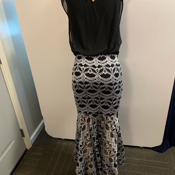 Women junior silver black high- low Bodycon mermaid maxi dress size (M) - Picture 10 of 11